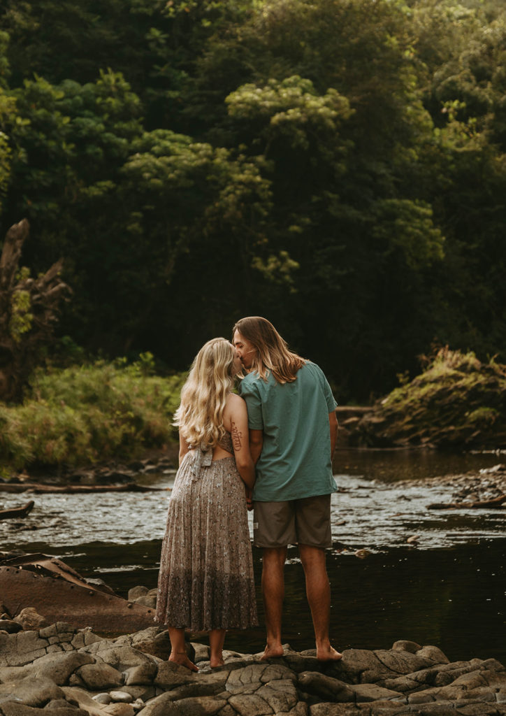 Waterfall engagement photos in California