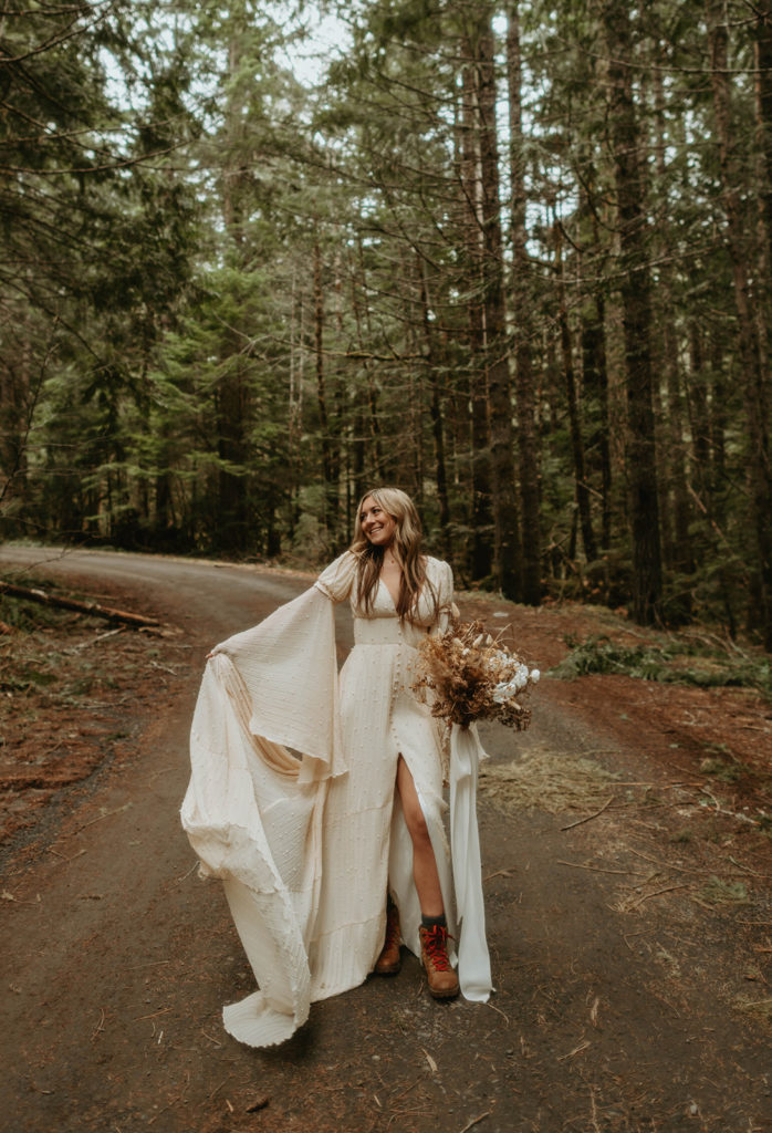 Bride holding Dried floral bouquet in Oregon