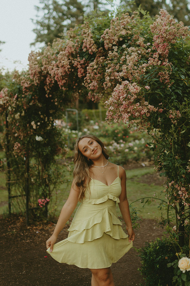 Senior portraits with flowers in Portland