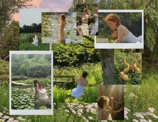 A collage photo of women having their cottage core aesthetic photo