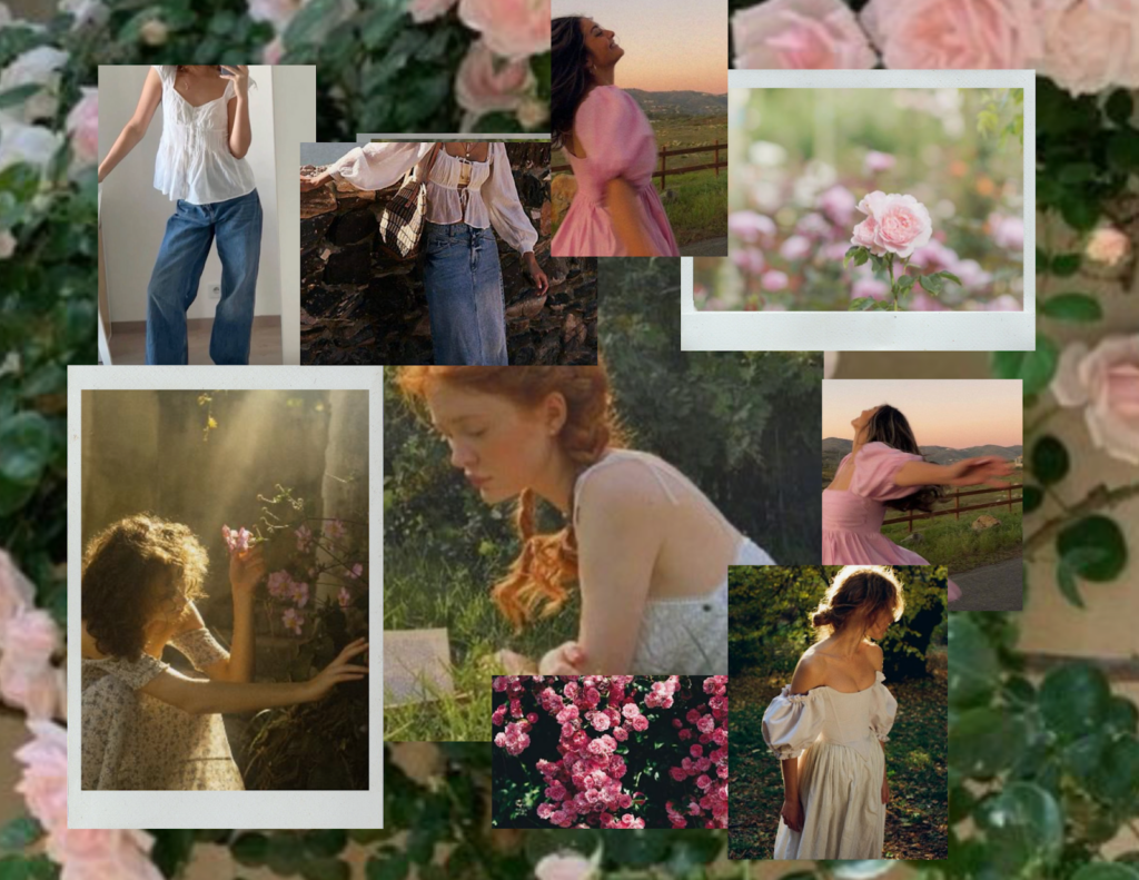 a collage featuring women in nature-themed settings
