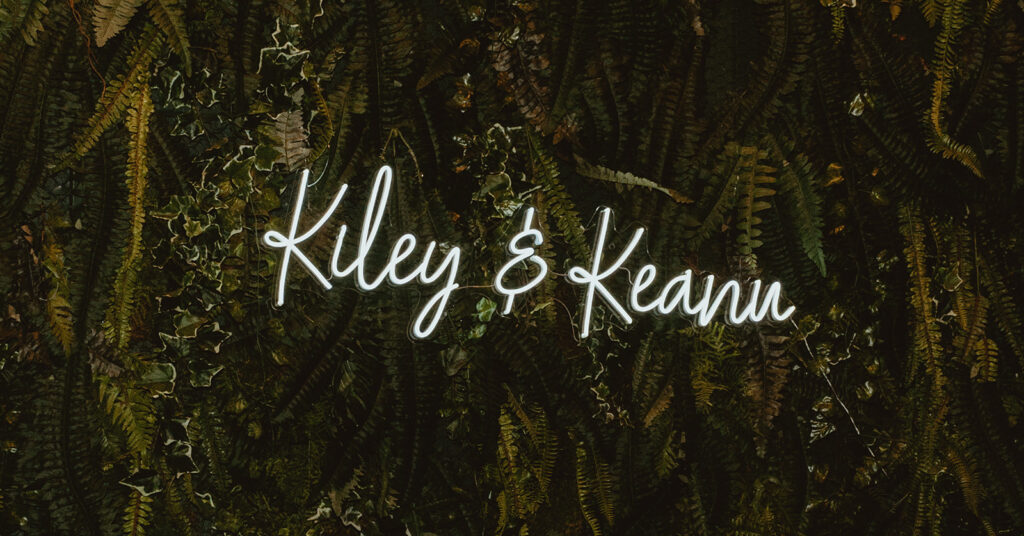 Neon sign of Kiley and Keanu