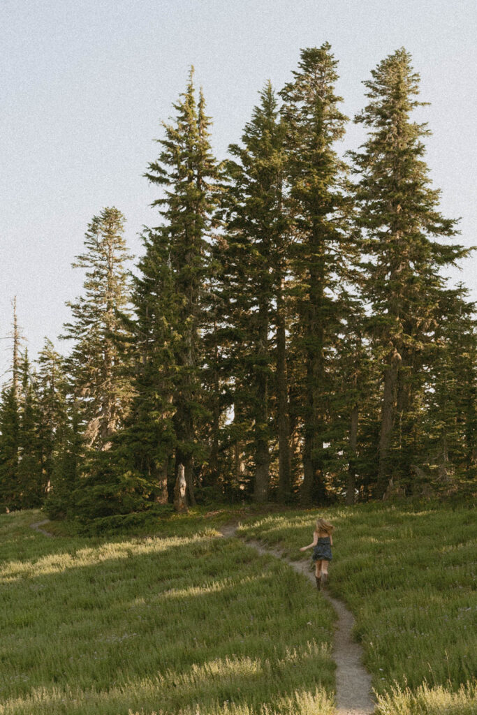 A person is walking down a path in the woods