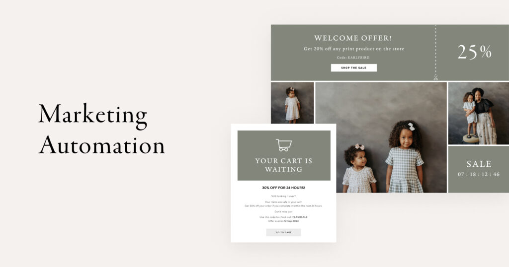 Marketing automation feature showing the cart, sale, welcome offer
