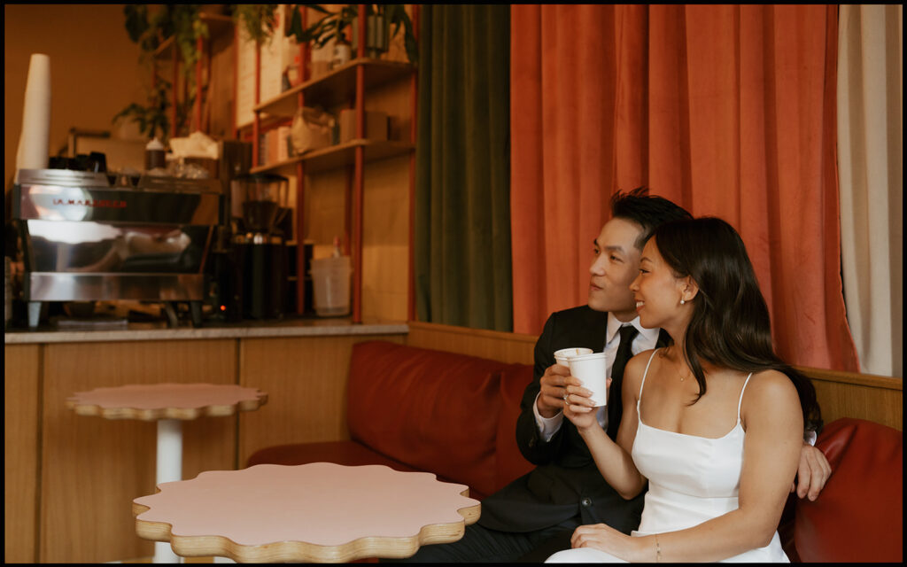 Couple enjoying coffee together at a café
