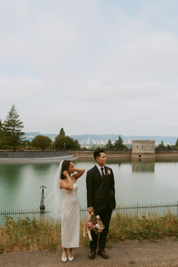 Bride and groom photoshoot near the lake