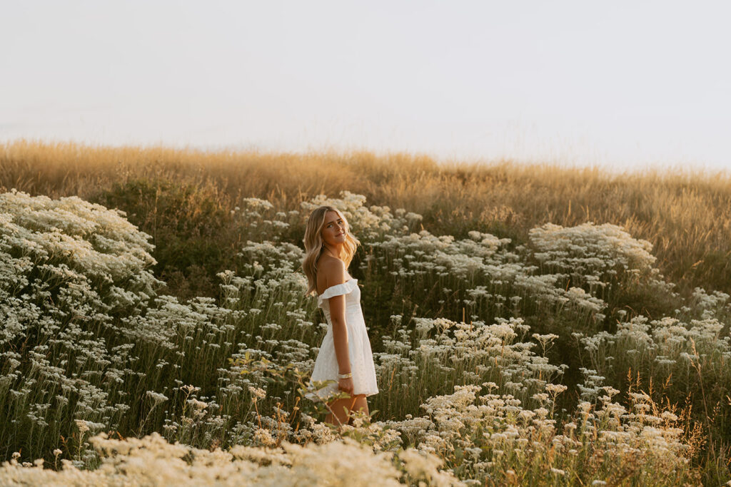 Salem Oregon senior photography with senior posing in white dress