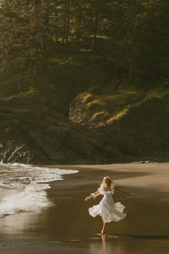 Senior dancing along the shoreline