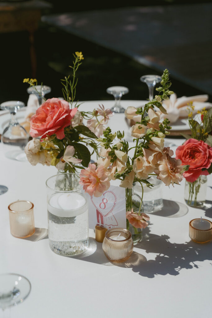 Floral centerpiece with table number eight
